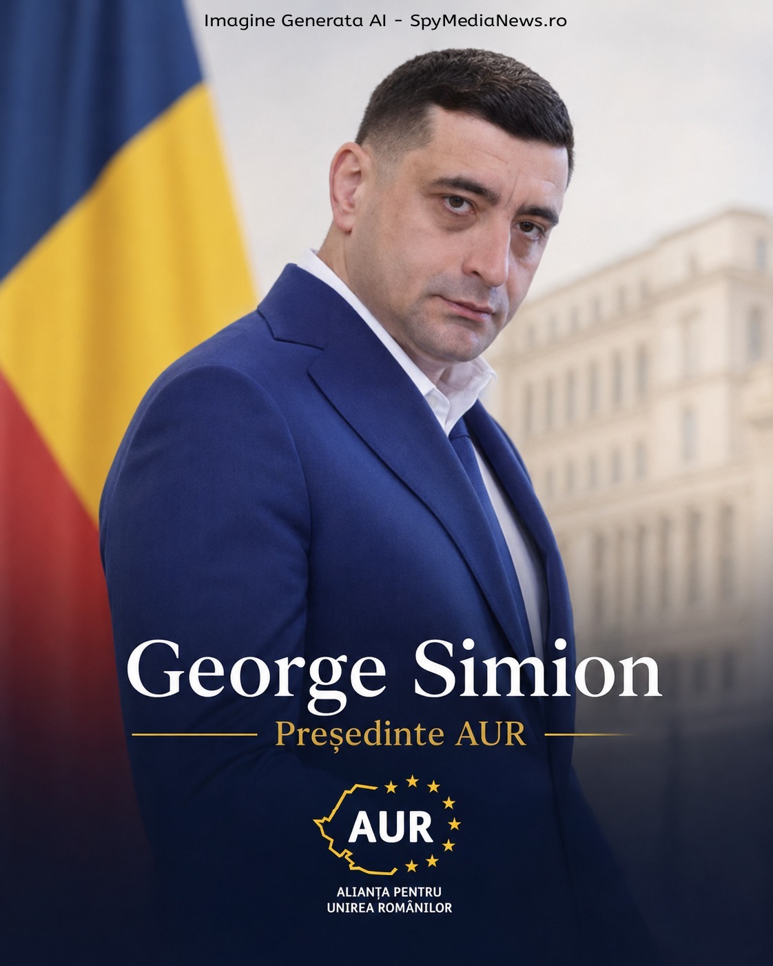Ilustrație AI cu George Simion