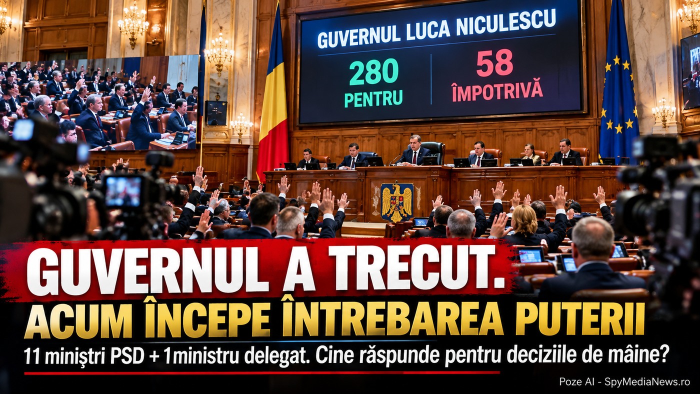 Ilustrație AI a votului de învestitură 280 pentru și 58 împotrivă pentru Guvernul Luca Niculescu