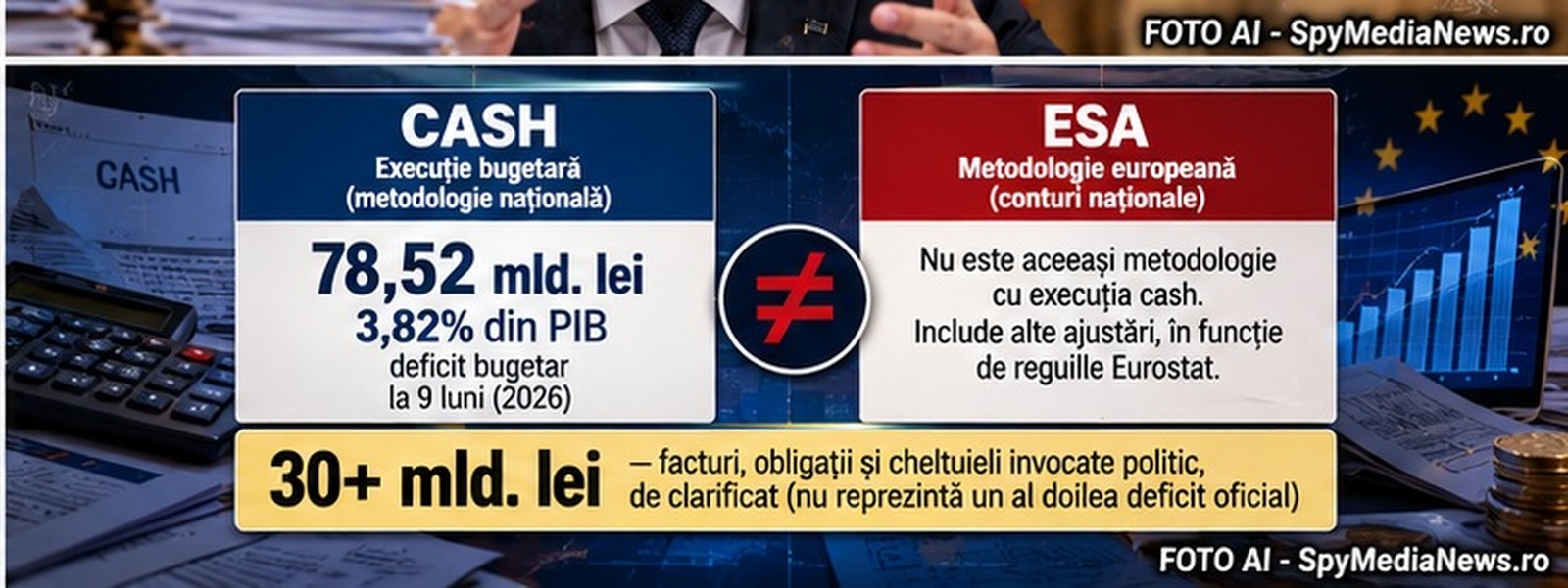 Grafic editorial AI comparativ cash versus ESA în finanțele publice